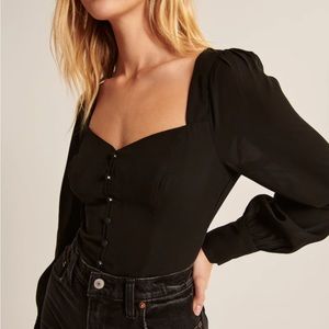 Abercombie Long-Sleeve Button Through V-Neck Top